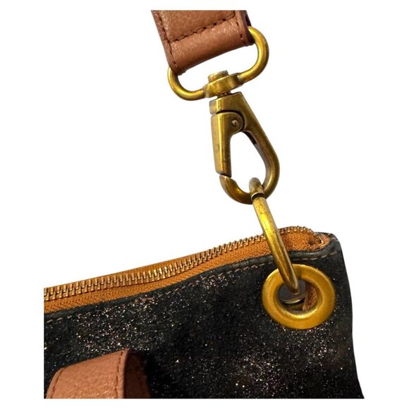 Fossil Keely Tote Leather Large Handbag Cognac Brown Black Shoulder Bag Zipper - Picture 7 of 10